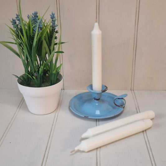 Vintage French blue enamel chamber candlestick