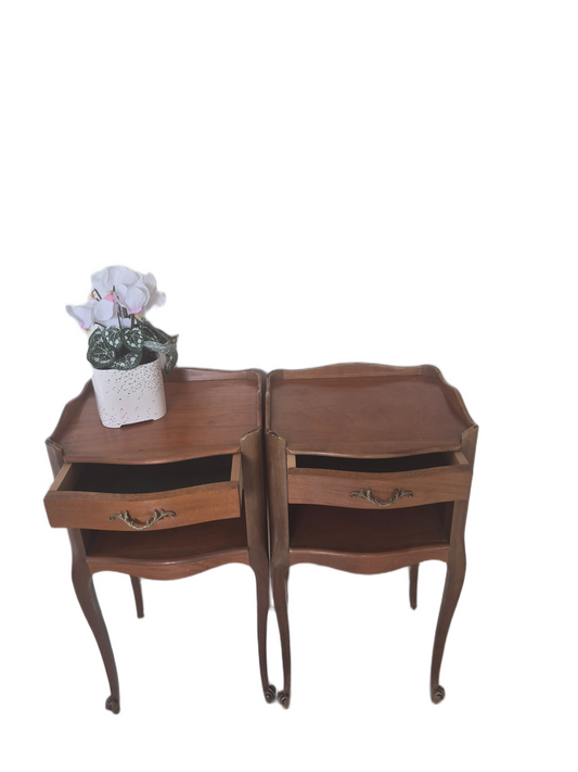 Pair vintage French light wood bedside tables
