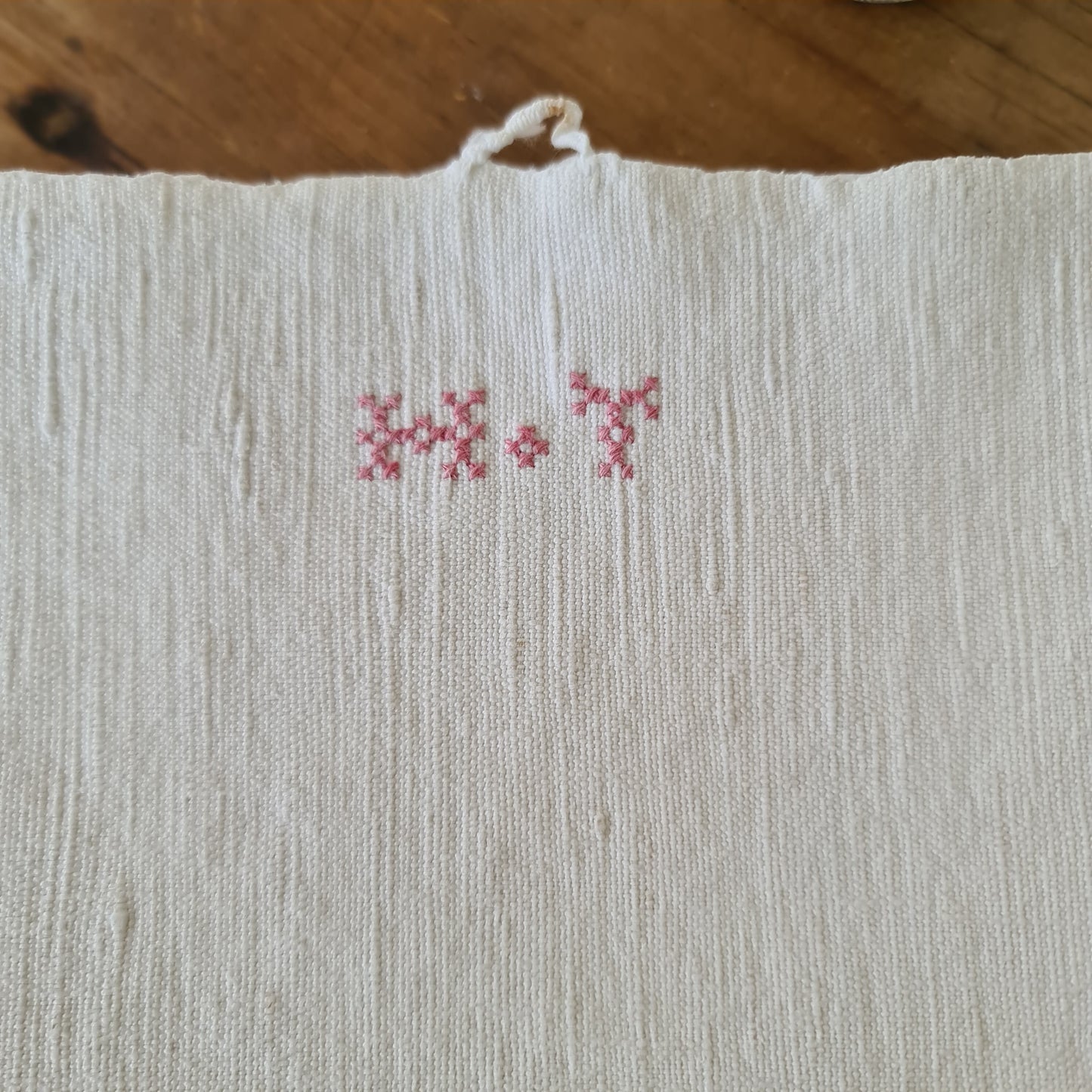 Vintage HT monogram tea towel Cream linen Traditional French torchon