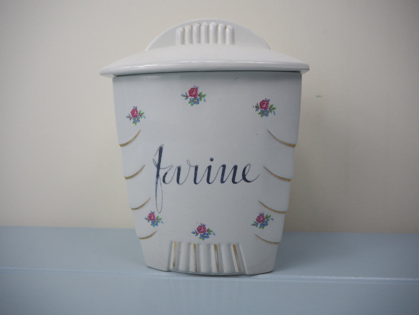 Vintage French Luneville Art Deco style 3 floral kitchen storage jars