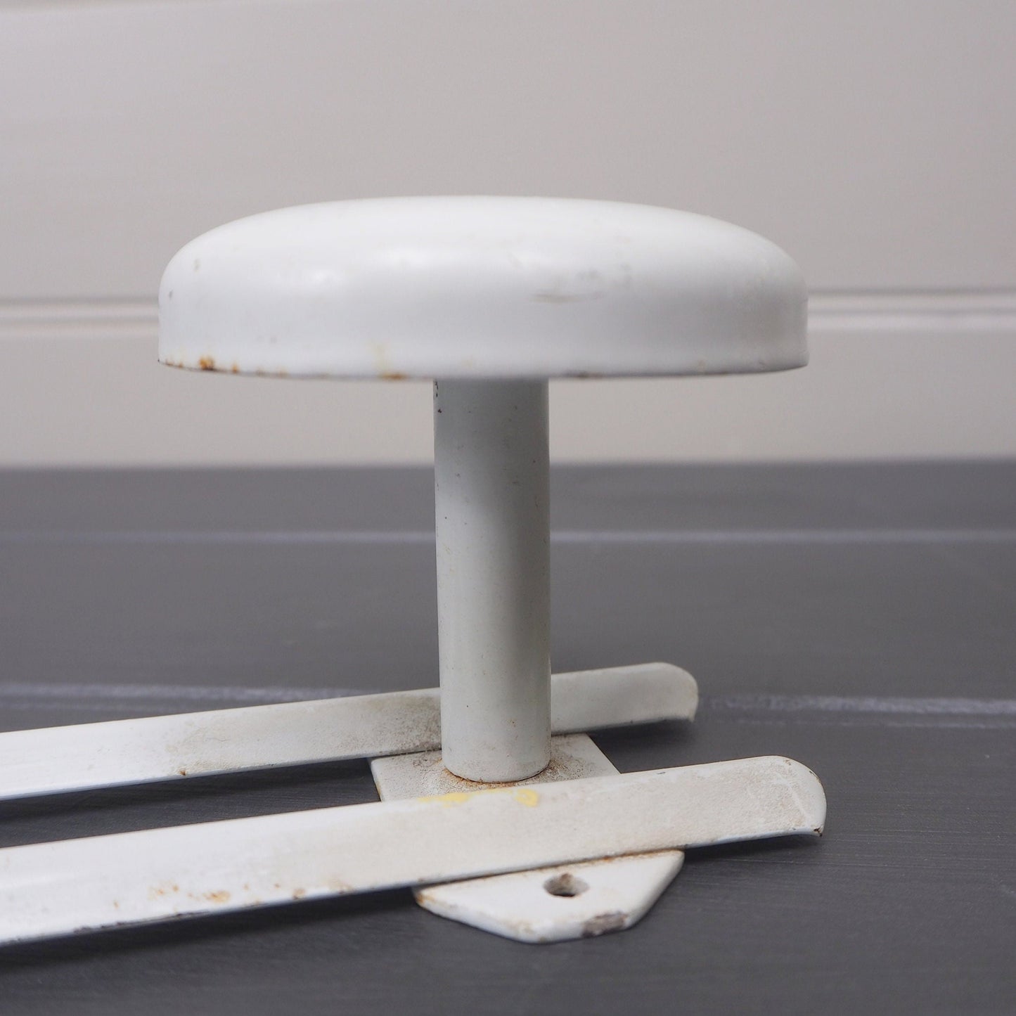 Vintage French long hook rack 1950s 5 peg metal coat rack White hooks