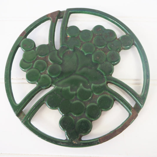 French vintage trivet Cast iron Rare grape design Decorative stand