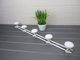 Vintage French long hook rack 1950s 5 peg metal coat rack White hooks