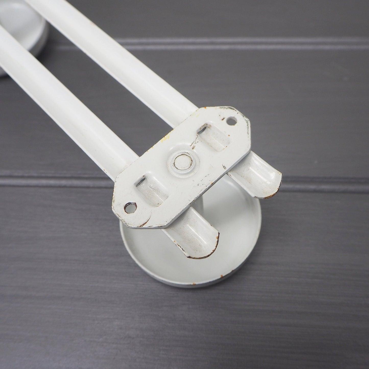 Vintage French long hook rack 1950s 5 peg metal coat rack White hooks