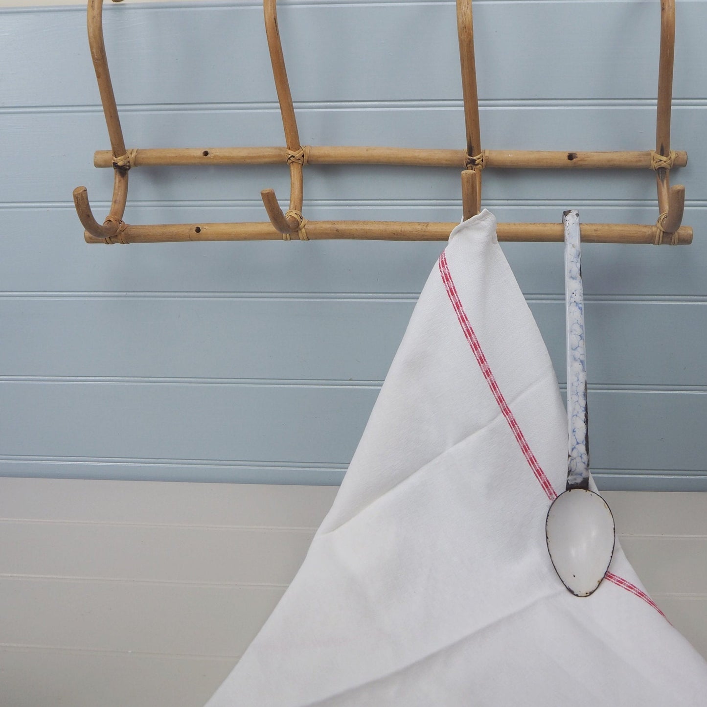 Vintage French bamboo 4 hook rack Antique coat hooks Unusual hanger