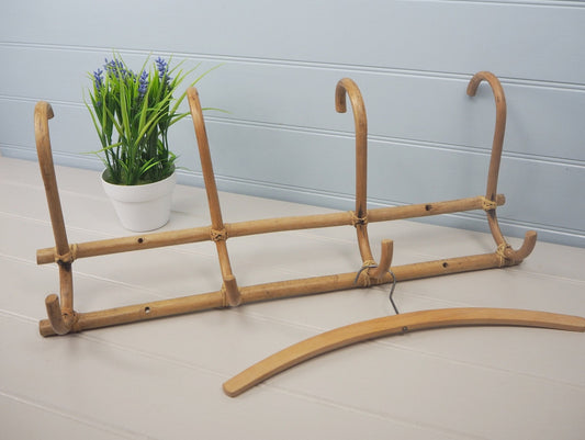 Vintage French bamboo 4 hook rack Antique coat hooks Unusual hanger