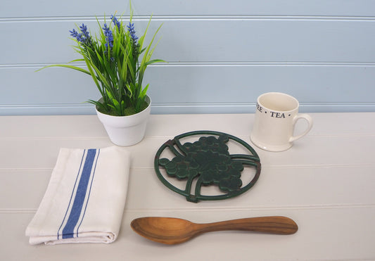 French vintage trivet Cast iron Rare grape design Decorative stand