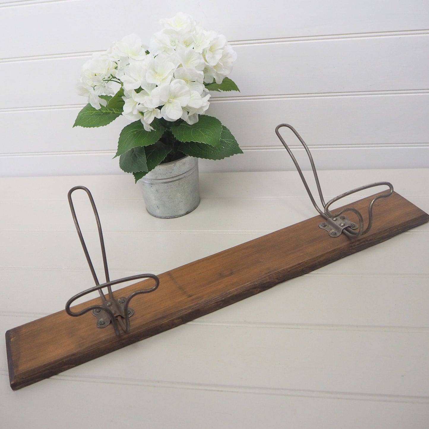 Vintage French industrial hook rack Large retro two peg coat hat hooks