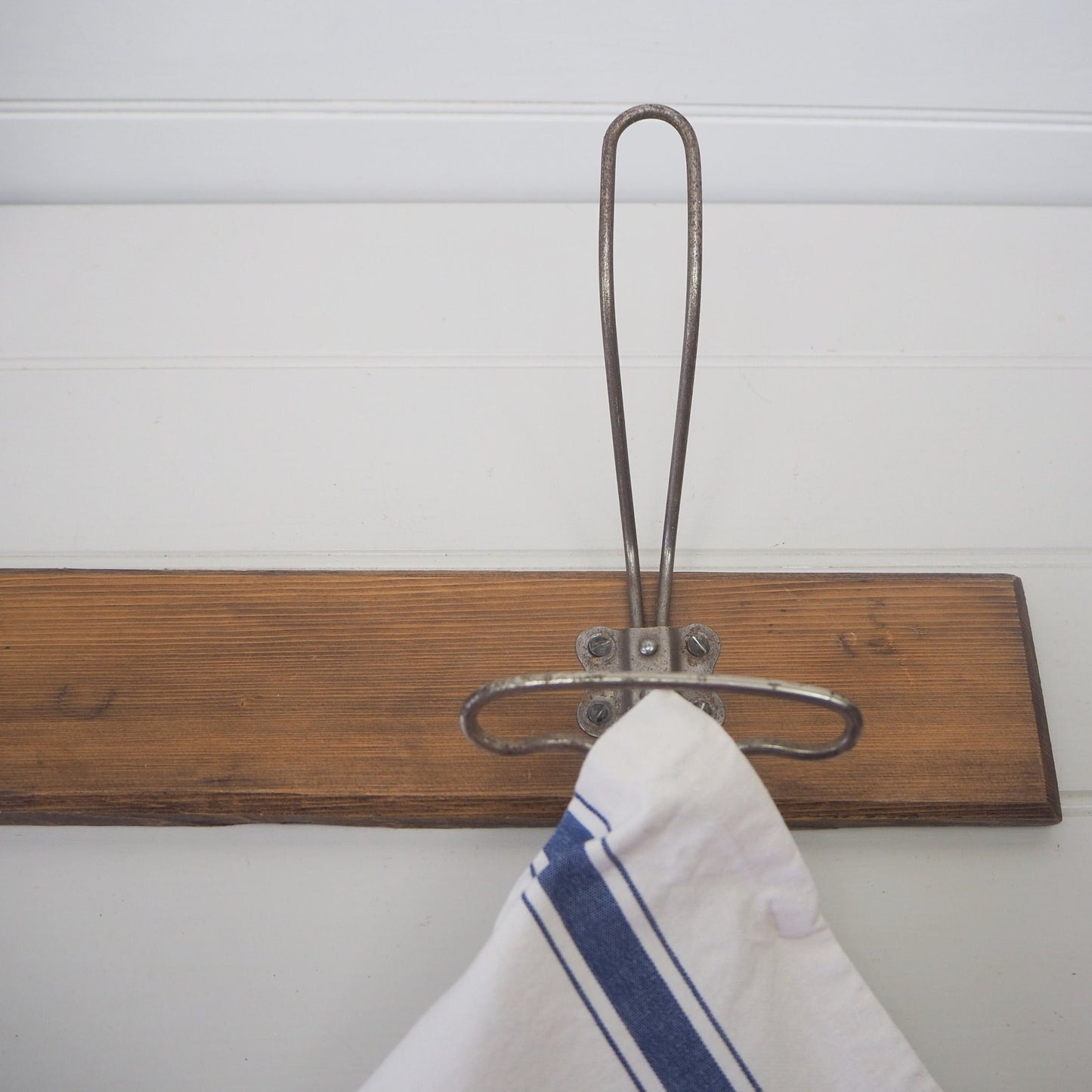 Vintage French industrial hook rack Large retro two peg coat hat hooks