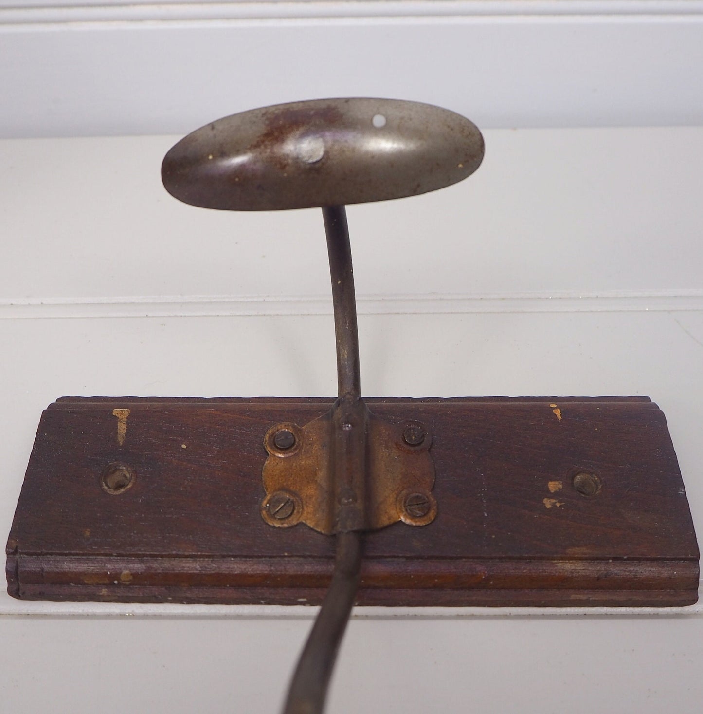 Vintage French red wood and metal compact retro single peg coat hook