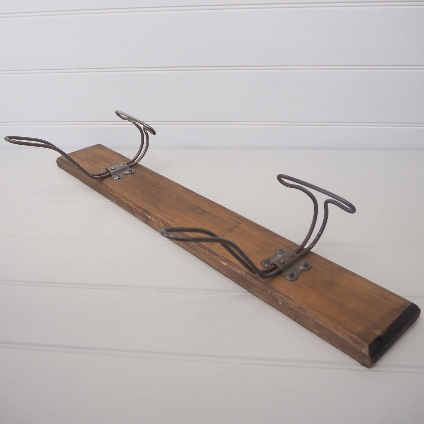 Vintage French industrial hook rack Large retro two peg coat hat hooks