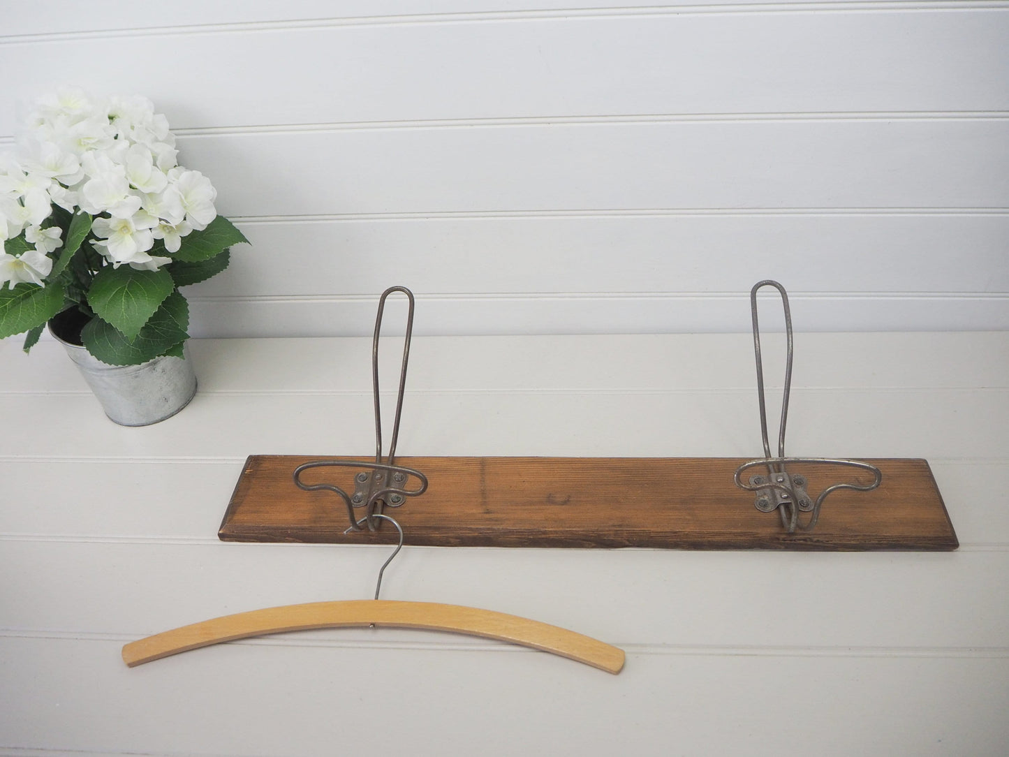 Vintage French industrial hook rack Large retro two peg coat hat hooks