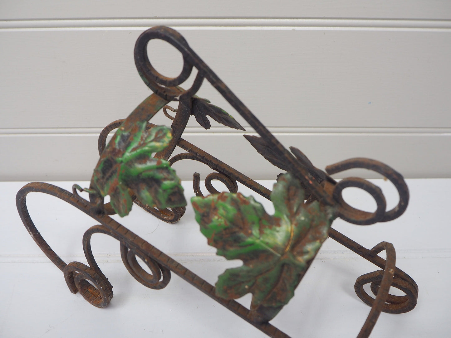 Vintage French metal wine bottle holder 1950s Leaf design wine rack