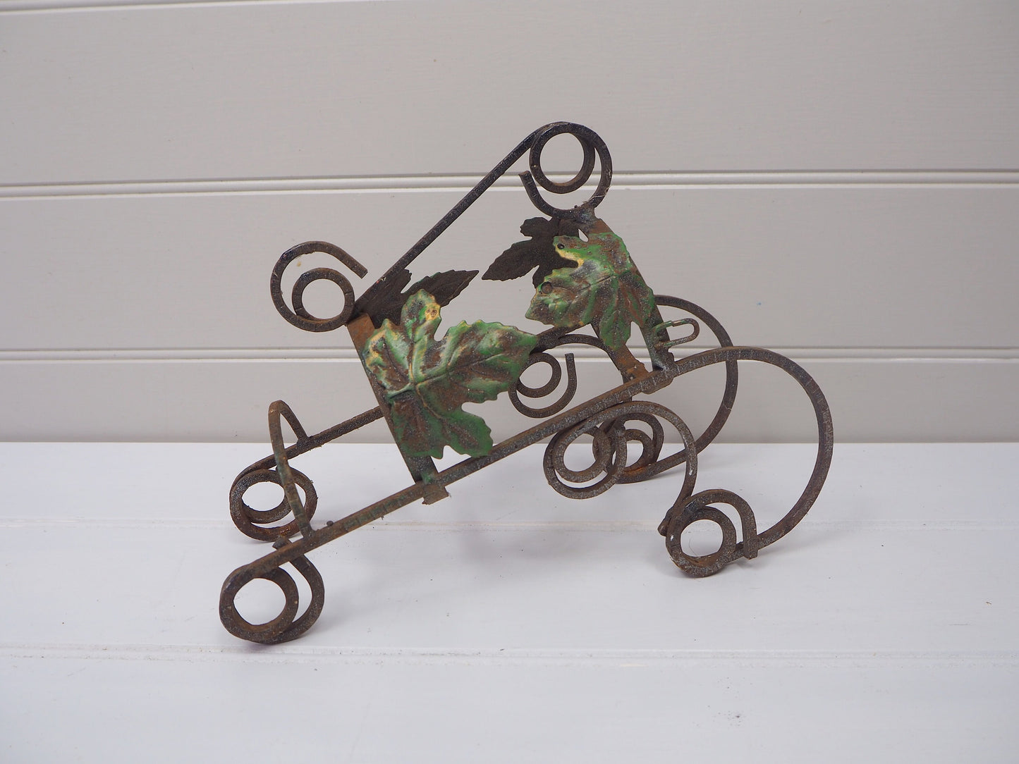Vintage French metal wine bottle holder 1950s Leaf design wine rack