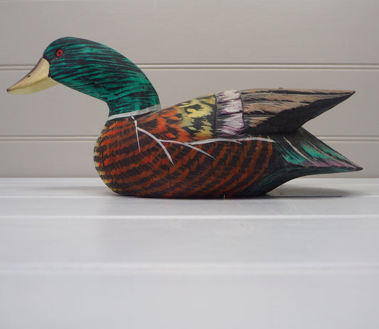 Vintage French painted carved wooden Mallard decoy duck