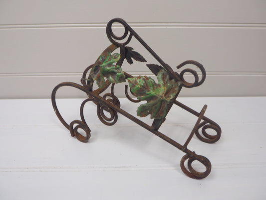 Vintage French metal wine bottle holder 1950s Leaf design wine rack