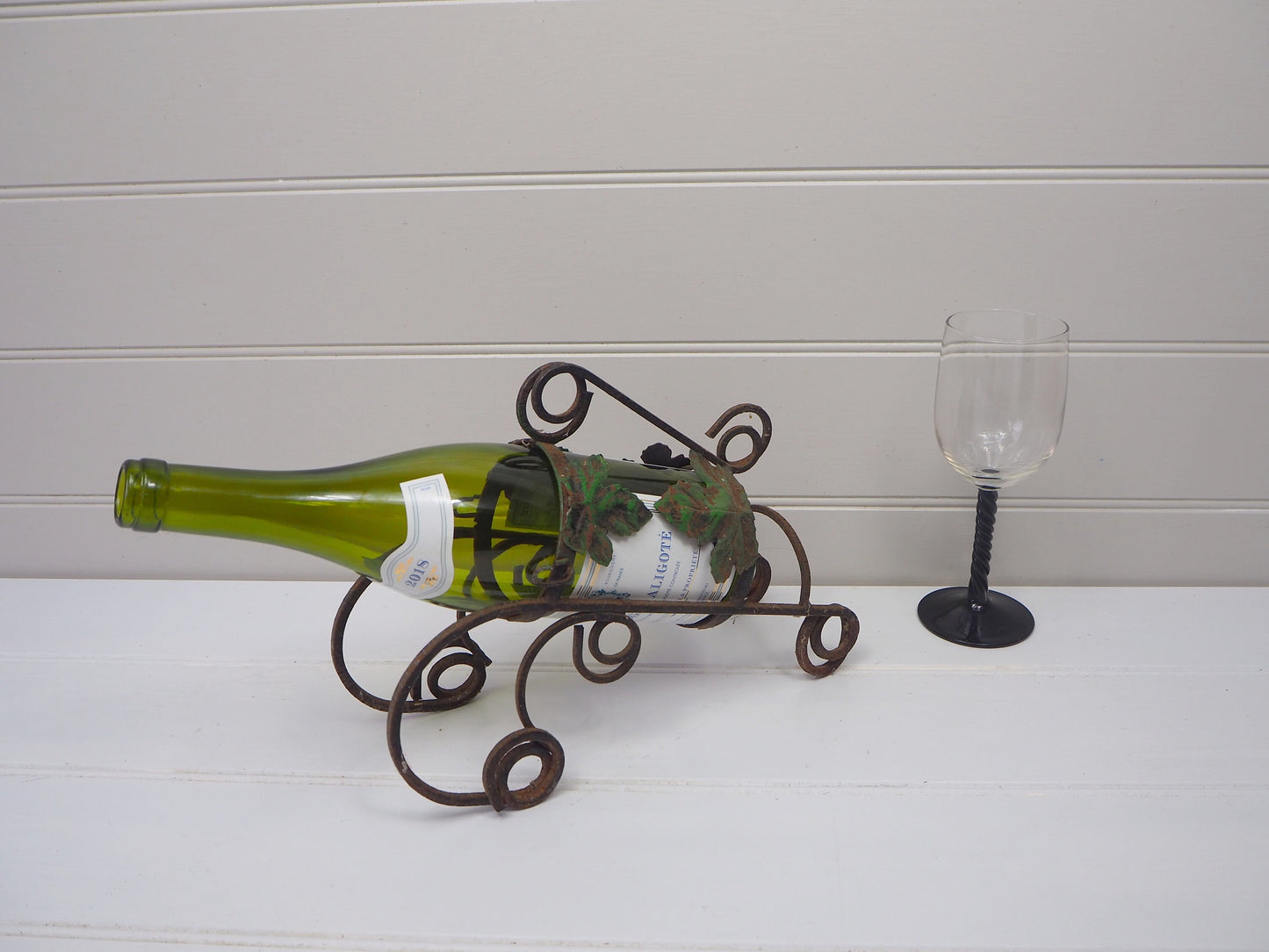 Vintage French metal wine bottle holder 1950s Leaf design wine rack