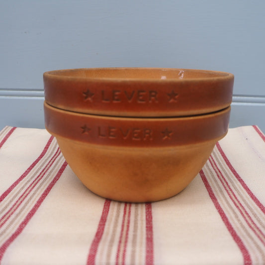 Pair vintage French Gien mini terracotta glazed bowls Brown Grès Lever