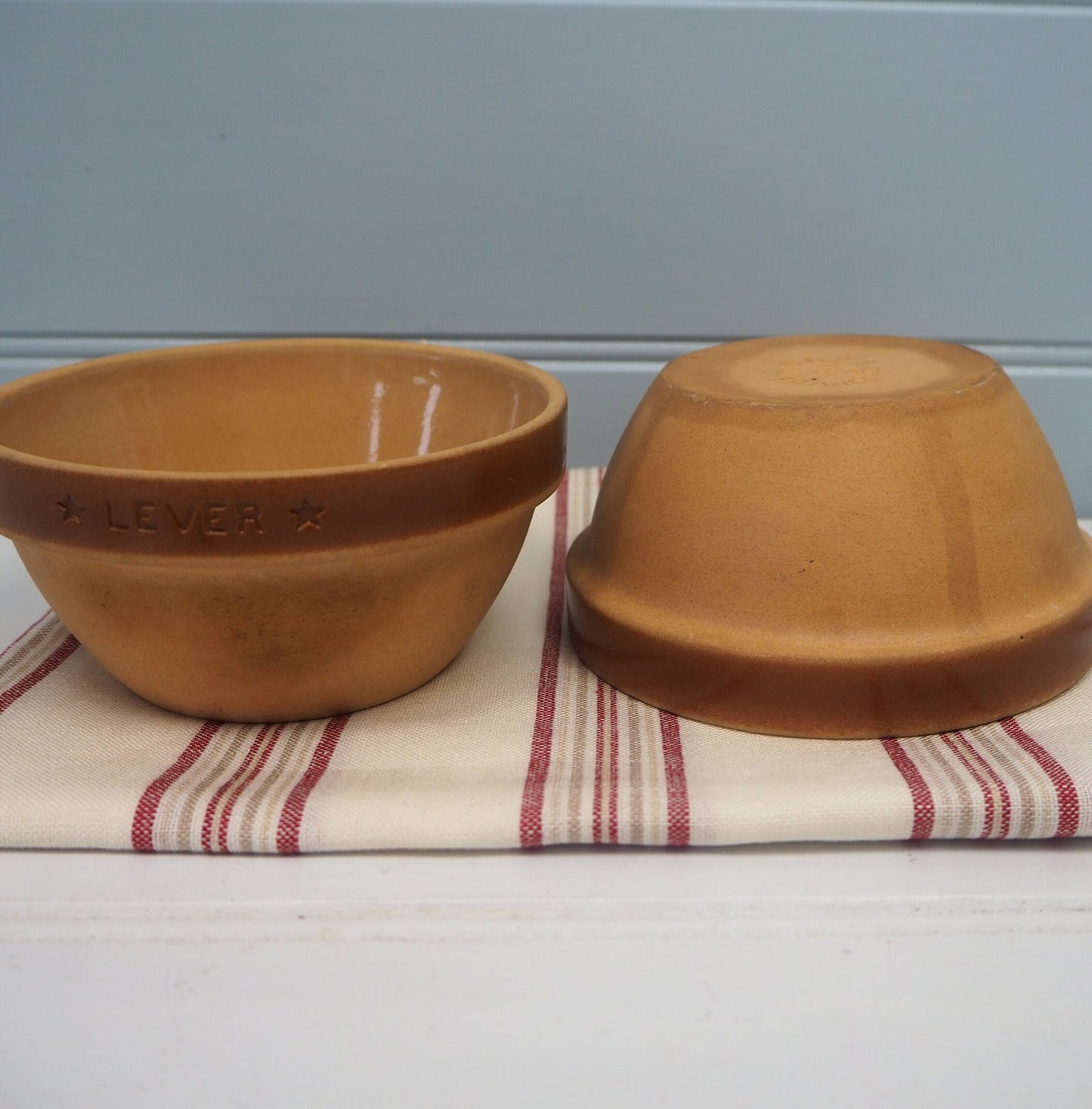 Pair vintage French Gien mini terracotta glazed bowls Brown Grès Lever