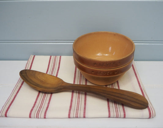 Pair vintage French Gien mini terracotta glazed bowls Brown Grès Lever