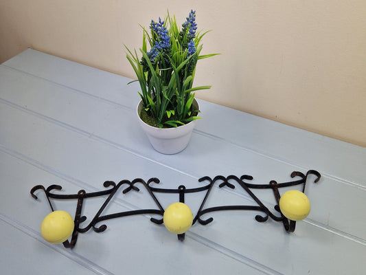 Vintage French Atomic 3 hook coat rack 1950s Yellow plastic and metal hooks