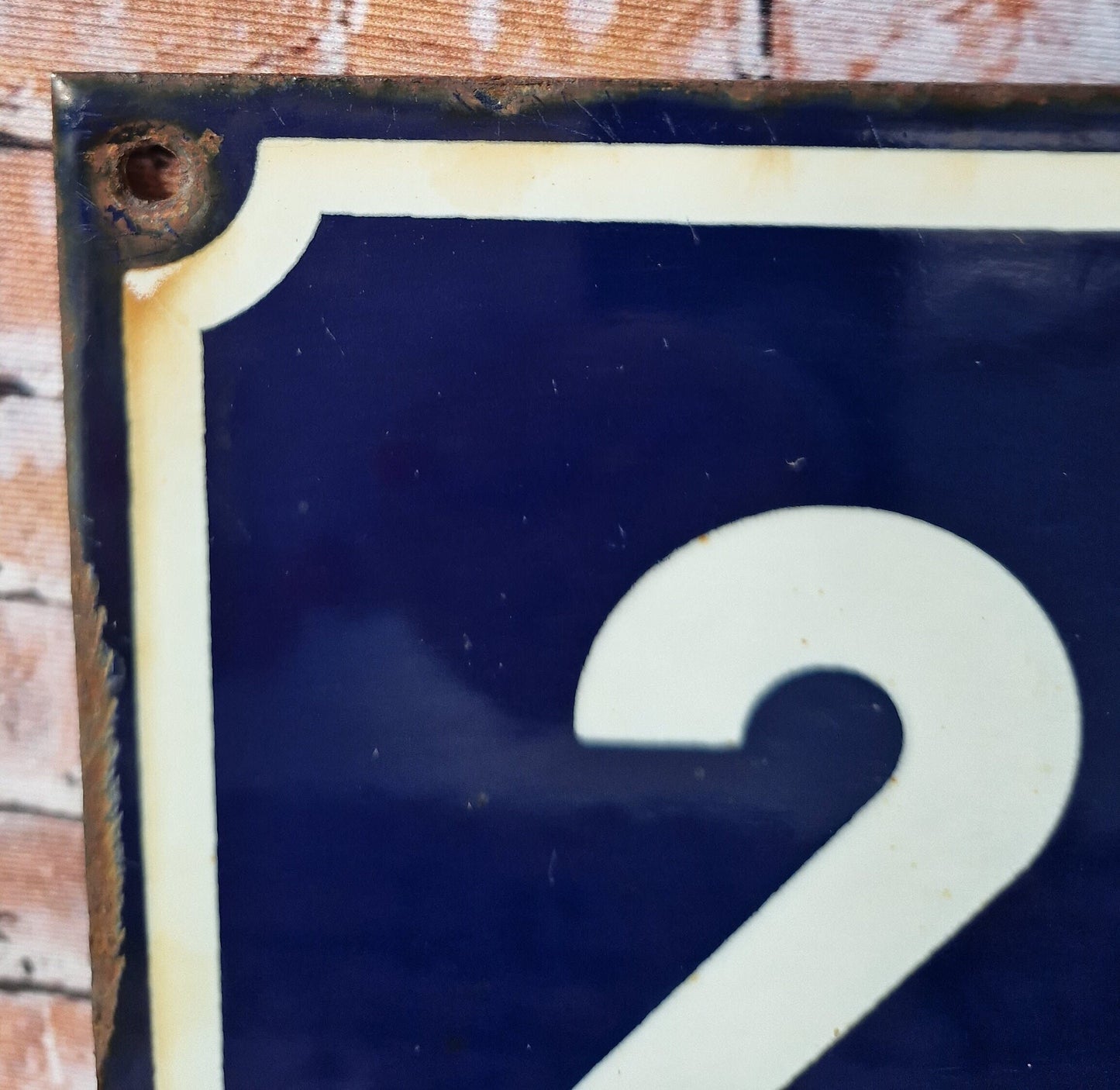 Vintage French enamel navy blue and white house number plaque 20