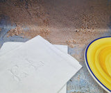 Pair vintage French CL GL monogram embroidered dinner table napkins