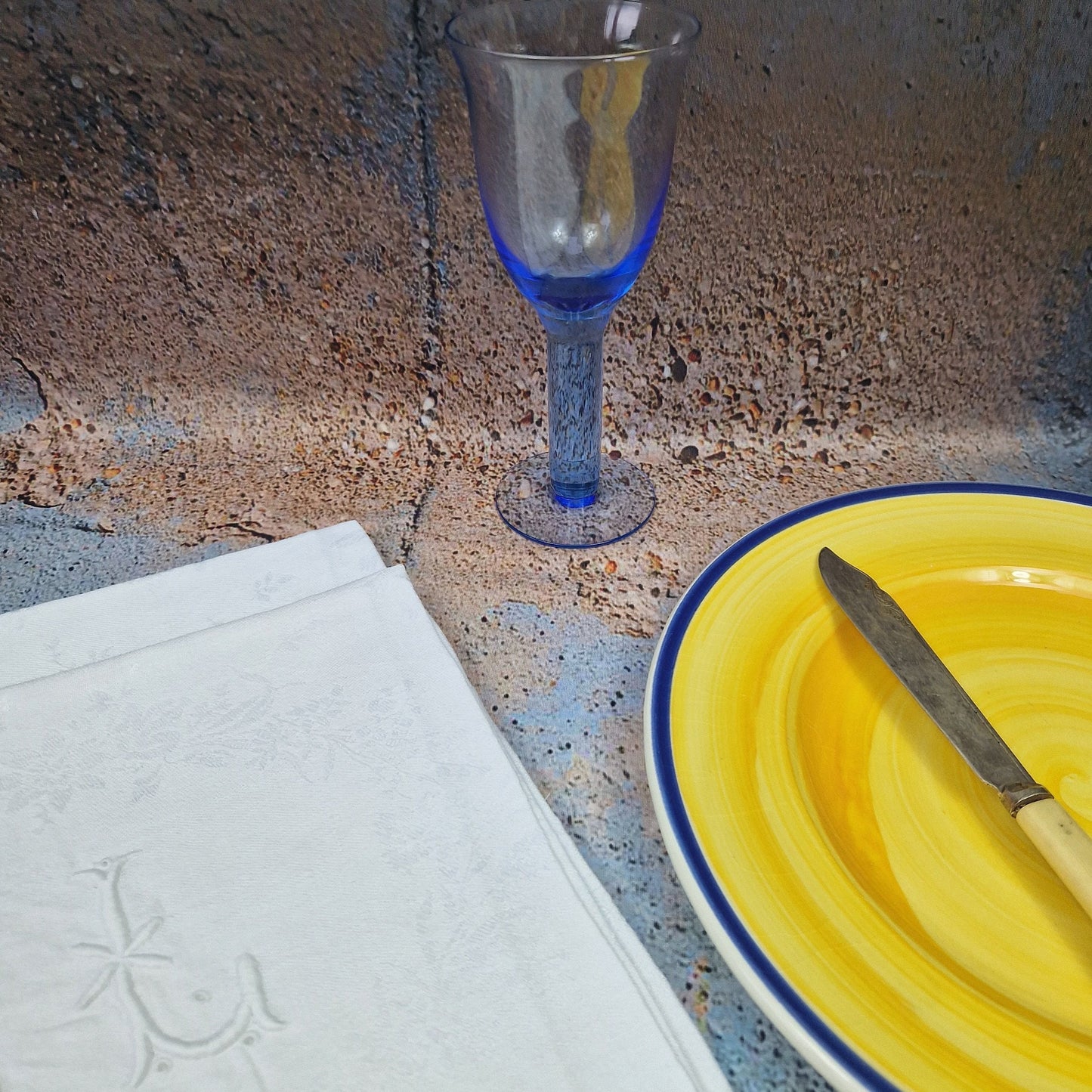 Pair vintage French CL GL monogram embroidered dinner table napkins