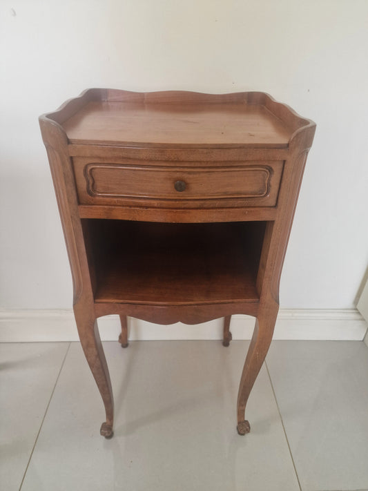 Pair of classic single drawer antique French wooden bedside tables