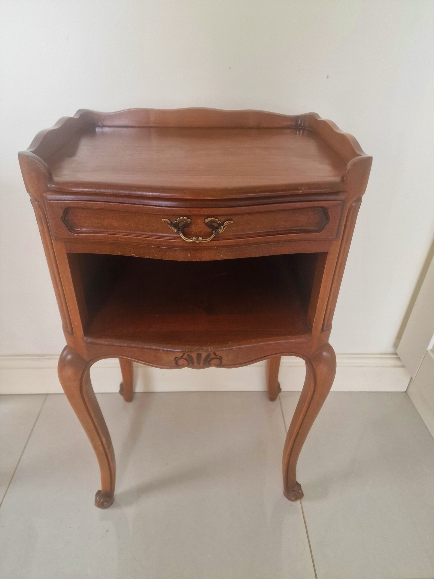 Pair of Monsieur et Madame antique French wooden bedside tables