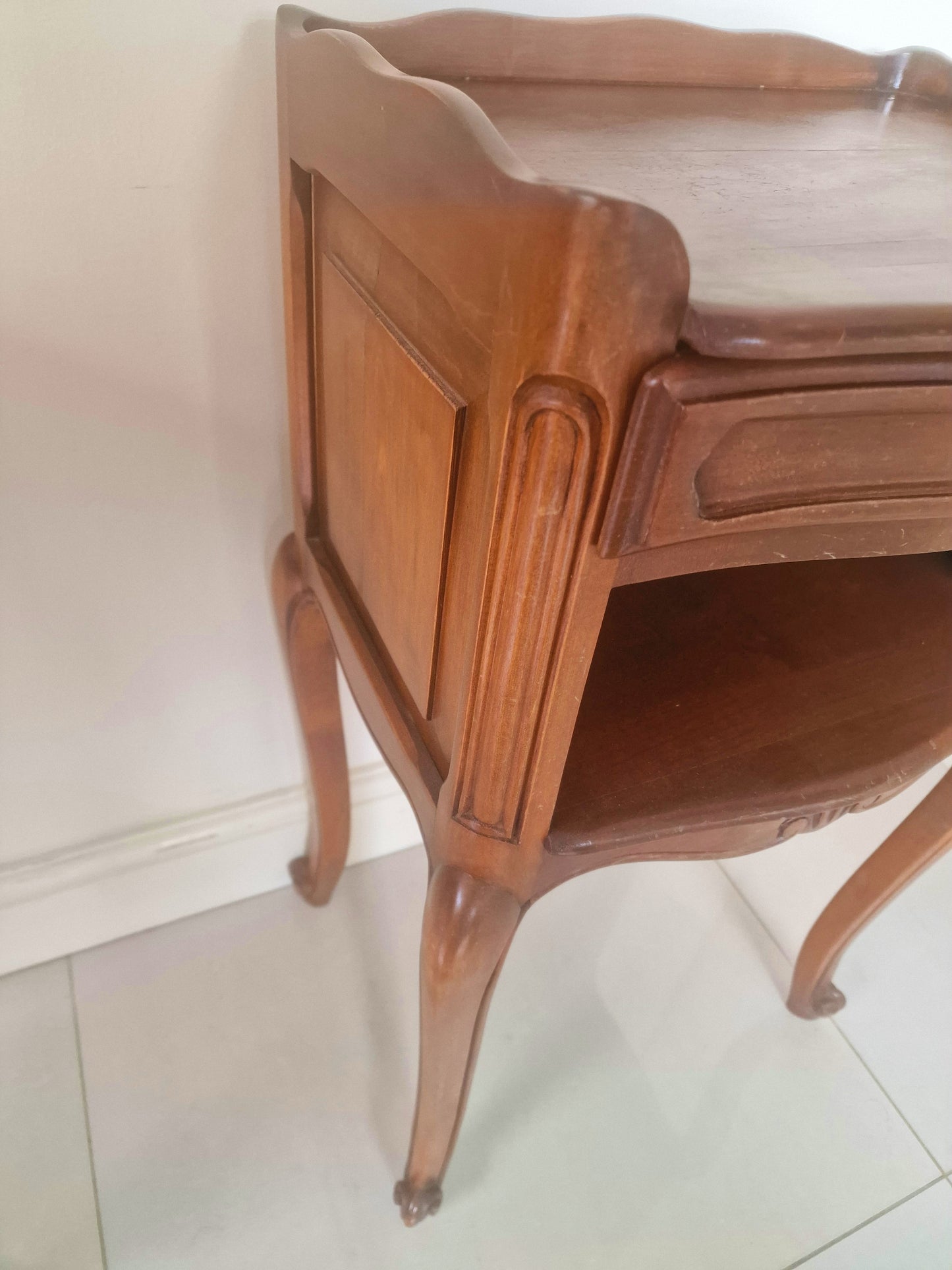 Pair of Monsieur et Madame antique French wooden bedside tables