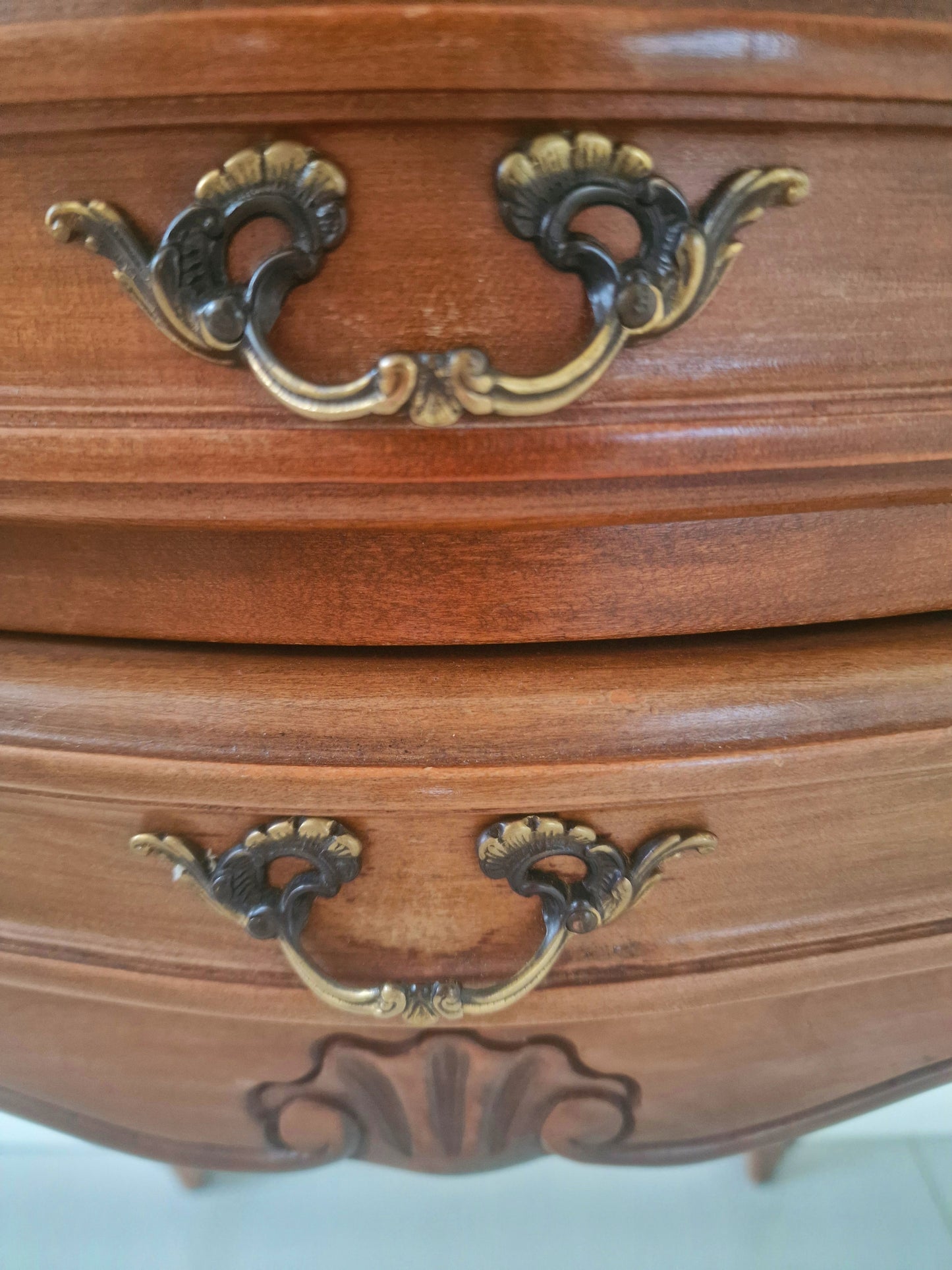Pair of Monsieur et Madame antique French wooden bedside tables