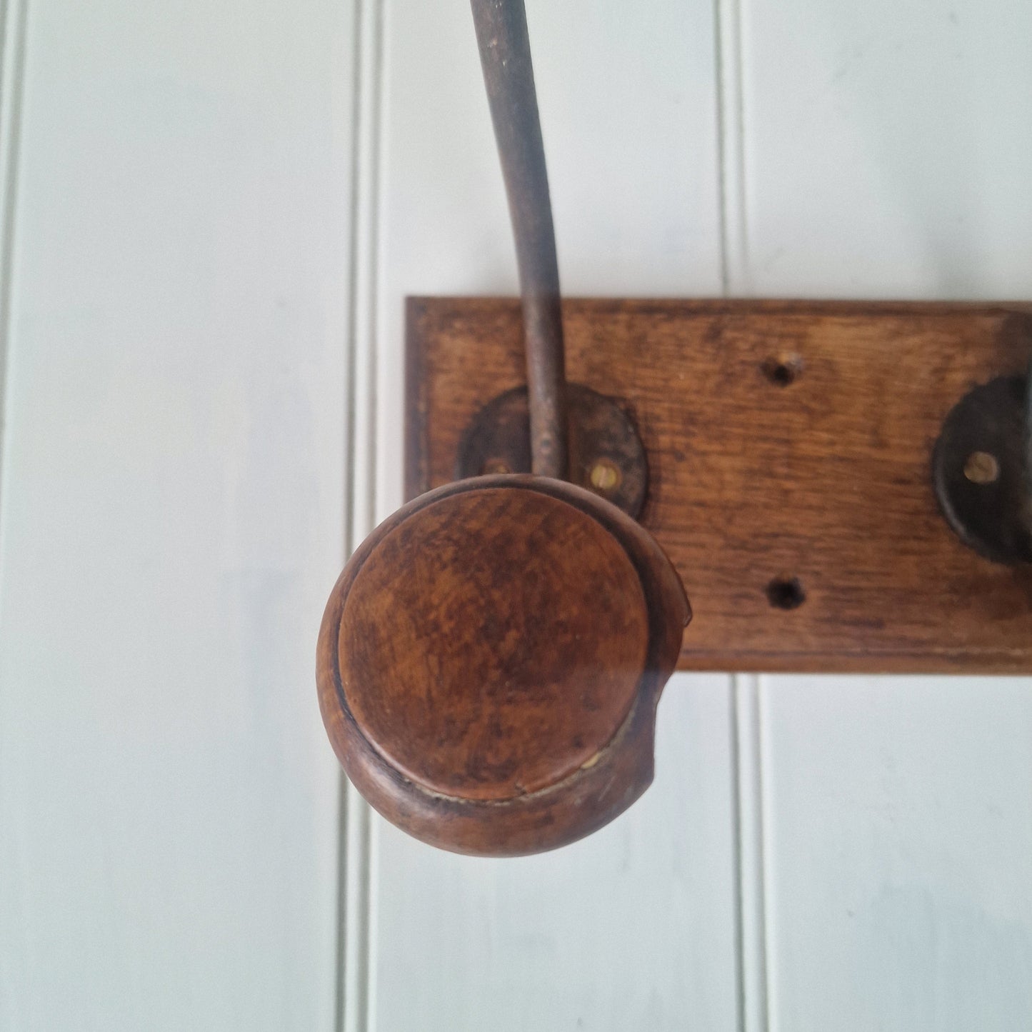 Vintage French wooden two hook rack