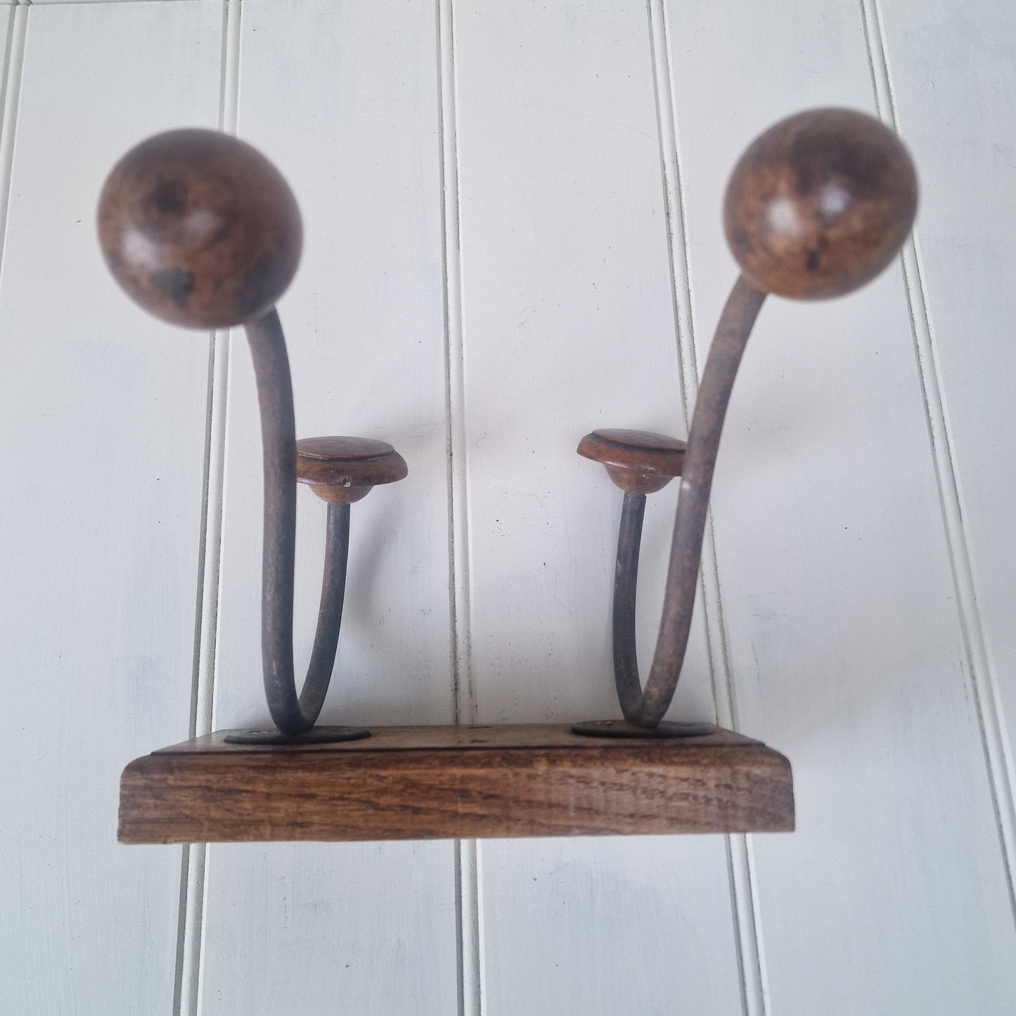 Vintage French wooden two hook rack