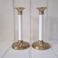 Pair vintage brass candlesticks with white detail
