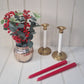 Pair vintage brass candlesticks with white detail