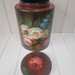 Painted flower design wooden tall storage jar with lid