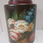 Painted flower design wooden tall storage jar with lid