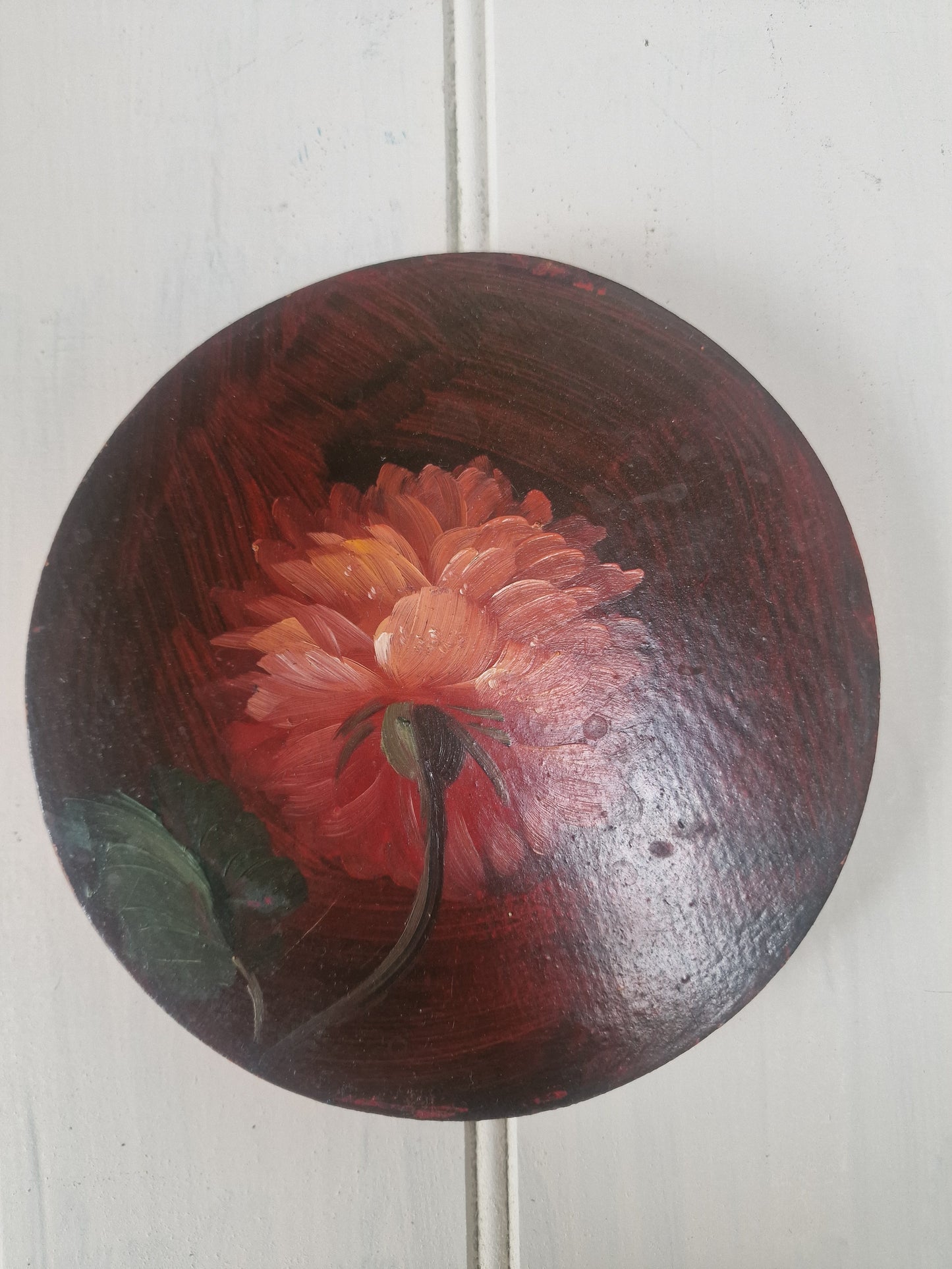 Painted flower design wooden tall storage jar with lid