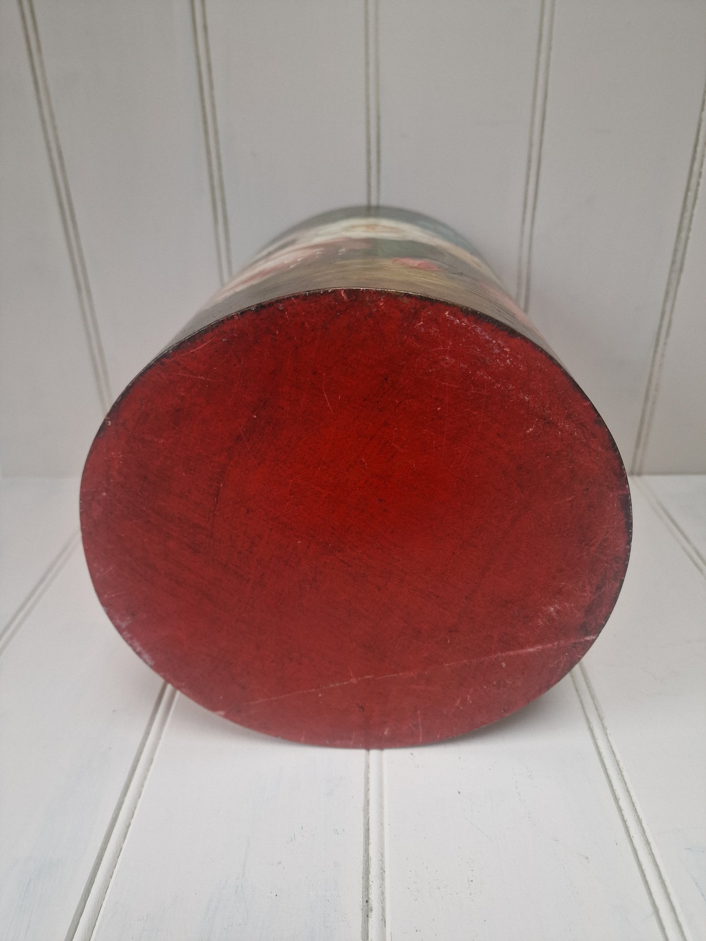 Painted flower design wooden tall storage jar with lid