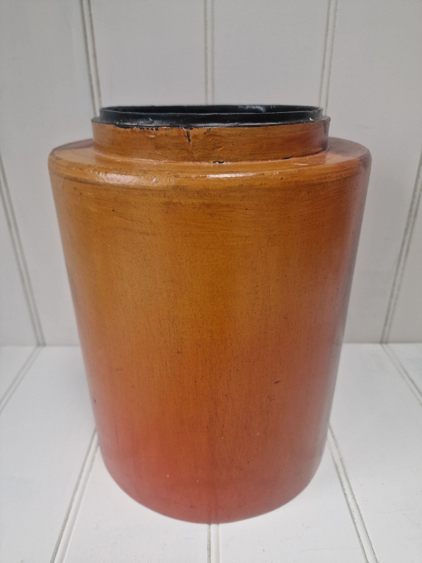 Painted flower design wooden tall storage jar with lid