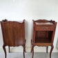 Pair of dark wood bedside tables showing the back of one table