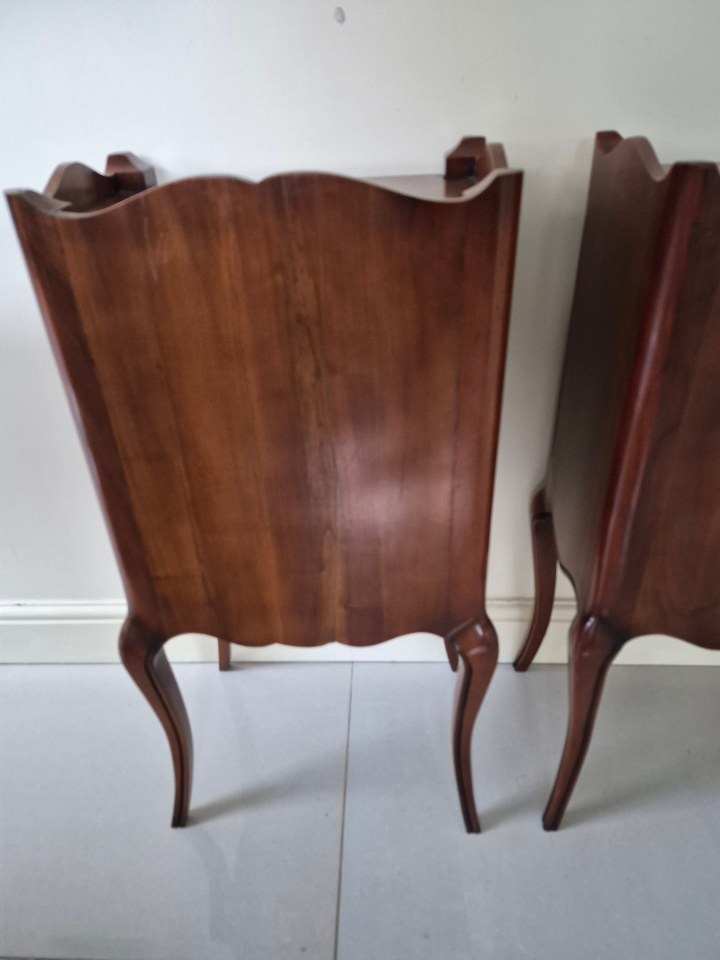Pair vintage French dark wood bedside tables