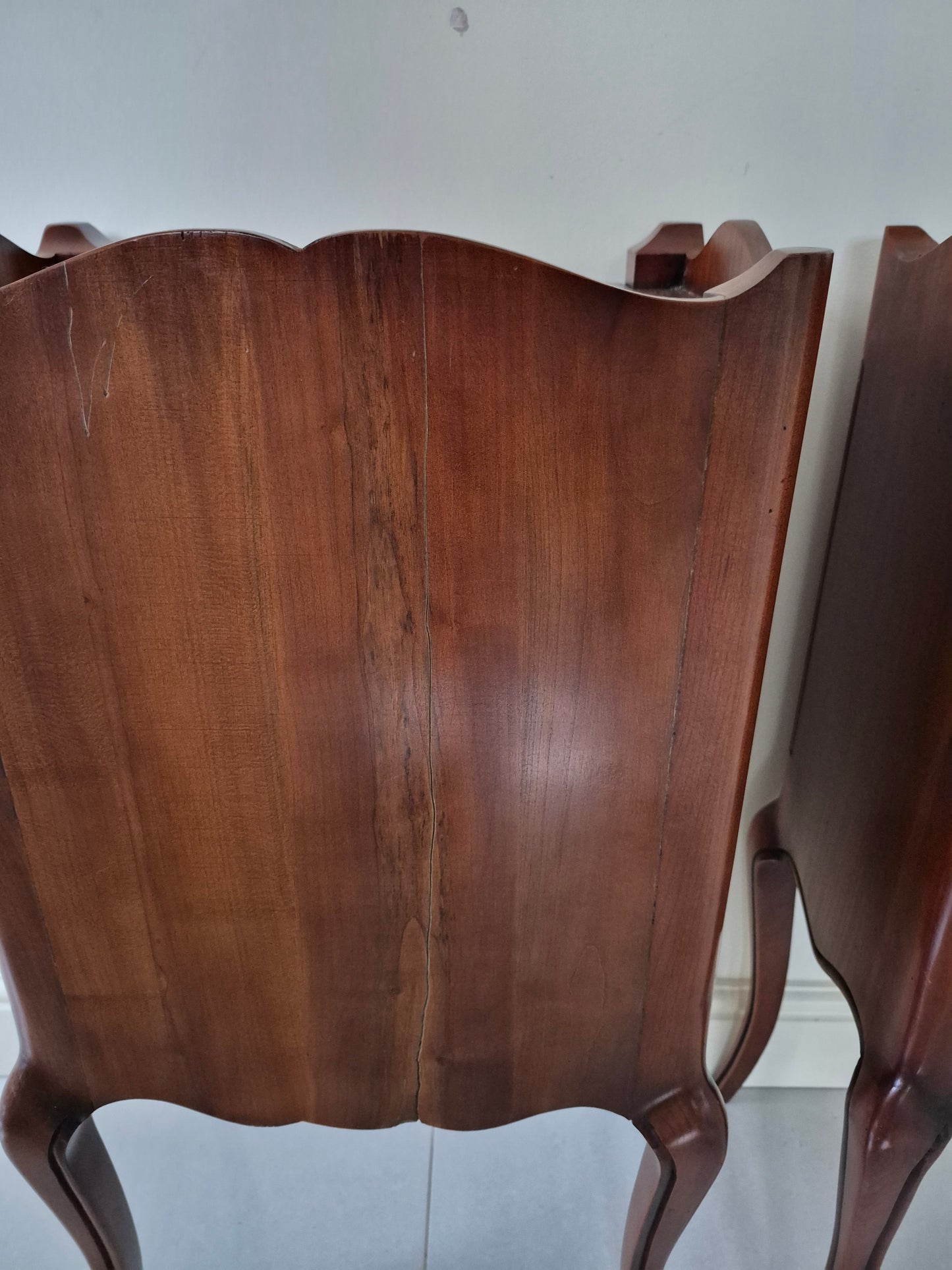 Pair vintage French dark wood bedside tables