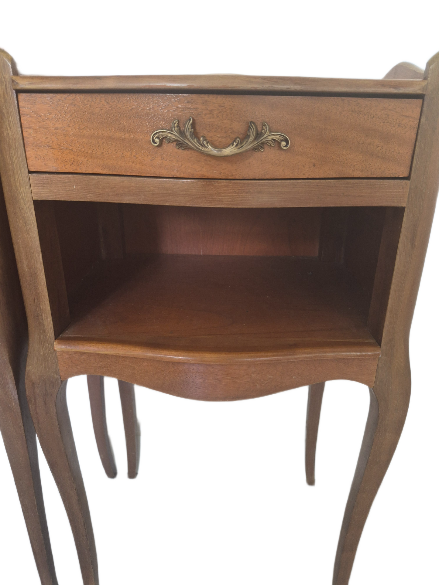 Pair vintage French light wood bedside tables