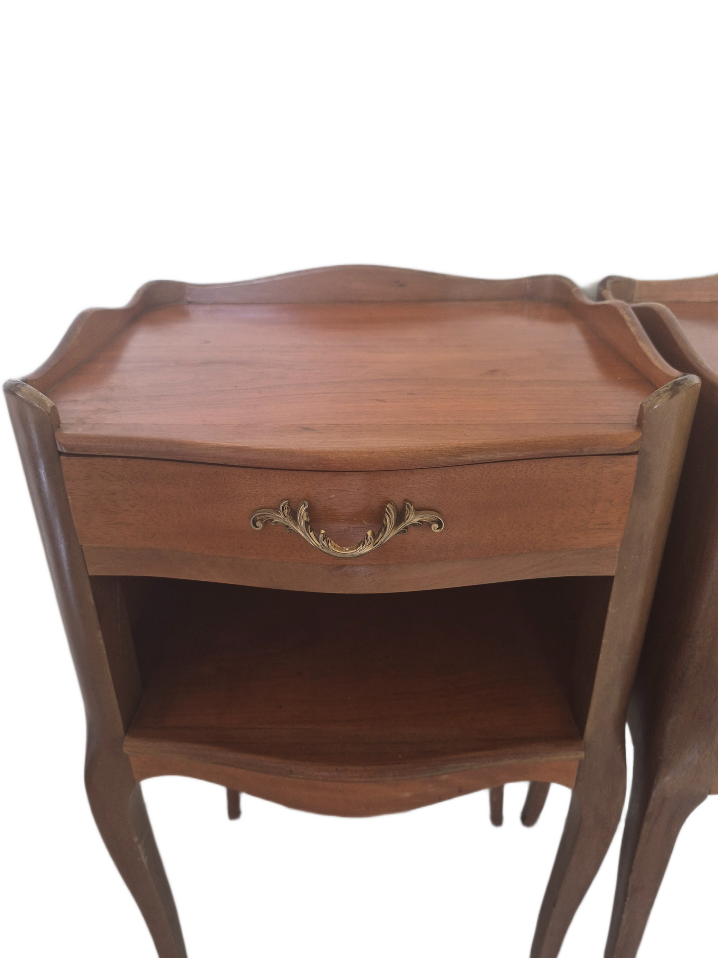 Pair vintage French light wood bedside tables