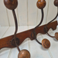 Vintage French wooden 3 hook rack with curved base