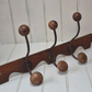 Vintage French wooden 3 hook rack with curved base