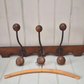 Vintage French wooden 3 hook rack with curved base