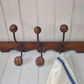 Vintage French wooden 3 hook rack with curved base